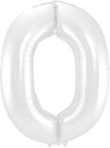 Folat - Folieballon Cijfer 0 Wit Metallic Mat - 86 cm