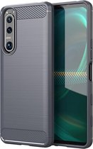 Sony Xperia 5 III Hoesje - MobyDefend TPU Gelcase - Geborsteld Metaal + Carbonlook - Grijs - GSM Hoesje - Telefoonhoesje Geschikt Voor: Sony Xperia 5 III