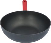 4goodz Aluminium Wokpan met siliconen handvat 30 cm - zwart/rood