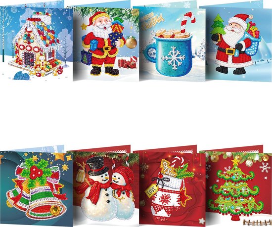 Diamond Painting Kaarten - Kerstkaarten 8 stuks - Inclusief enveloppen ...