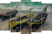 Boten van Claude Monet. 5 Panelen Cascade 150x100cm Kunst schilderij Afgedrukt op Canvas 100% katoen uitgerekt op het frame van hoge kwaliteit, muurhanger geïnstalleerd.
