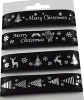 Kerst Lint Set 16mm (1,6cm) | Luxe Satijnlint | Merry Christmas | 4 verschillende Kerstlinten | Zwart met Zilver | Cadeaulint | Set: 4 x 2 Meter