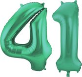 De Ballonnenkoning - Folieballon Cijfer 41 Groen Metallic Mat - 86 cm