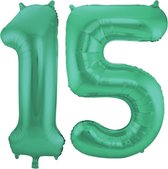 De Ballonnenkoning - Folieballon Cijfer 15 Groen Metallic Mat - 86 cm