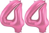 De Ballonnenkoning - Folieballon Cijfer 44 Roze Metallic Mat - 86 cm