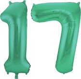 De Ballonnenkoning - Folieballon Cijfer 17 Groen Metallic Mat - 86 cm