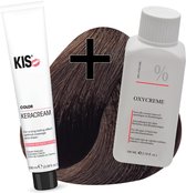 Kit de teinture pour cheveux KIS - 4CB Brun chocolat moyen - teinture pour cheveux et peroxyde d'hydrogène - NL KIS haarverfset - 4CB Middel chocolade bruin  - haarverf & waterstofperoxide