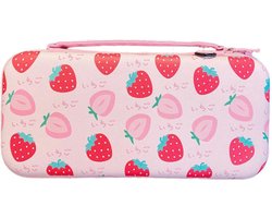 Case geschikt voor Nintendo Switch & OLED- roze strawberry - 12 spellen
