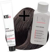 Kit de teinture pour cheveux KIS - 2N Brown - teinture pour cheveux et peroxyde d'hydrogène - NL KIS haarverfset - 2N Bruin  - haarverf & waterstofperoxide