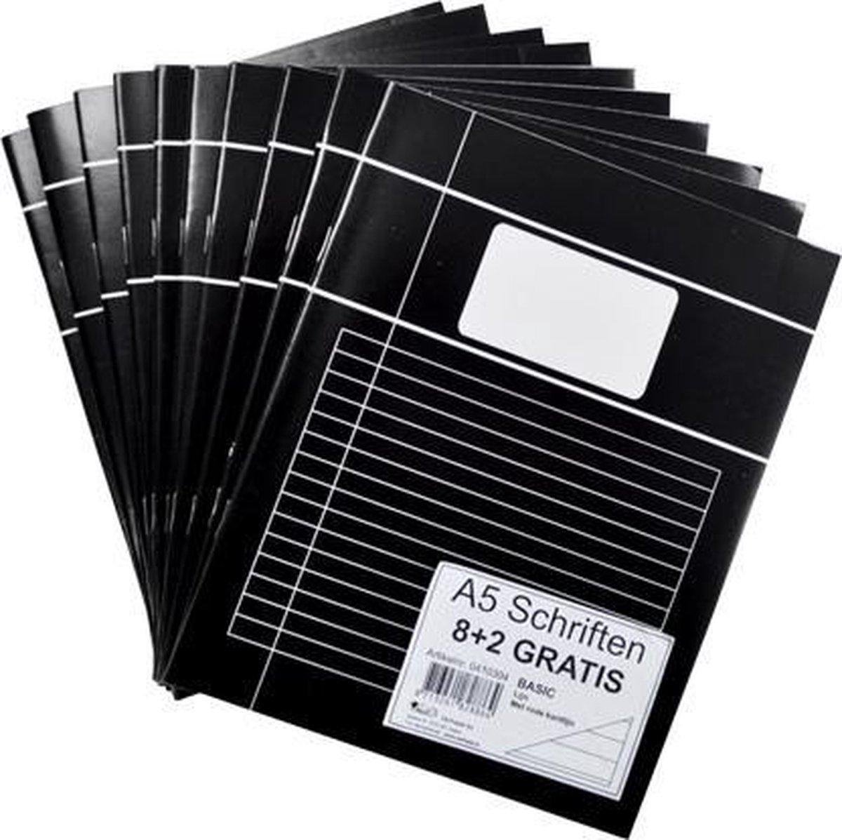 Verhaak 10-pak Schriften - 5x A4 lijn - 4x A5 lijn - 1x A4 ruit 10mm - Zwart