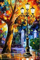 Allernieuwste Canvas Schilderij Abstract Landschap met Straatlantaarn - Abstract Modern Grafitti - kleur - 60 x 90 cm