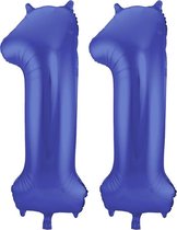 Folieballon Cijfer 11 Blauw Metallic Mat - 86 cm