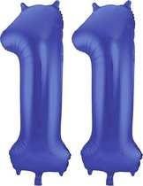 De Ballonnenkoning - Folieballon Cijfer 11 Blauw Metallic Mat - 86 cm