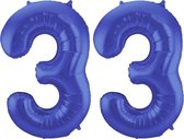 De Ballonnenkoning - Folieballon Cijfer 33 Blauw Metallic Mat - 86 cm