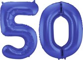 De Ballonnenkoning - Folieballon Cijfer 50 Blauw Metallic Mat - 86 cm