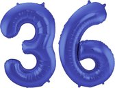De Ballonnenkoning - Folieballon Cijfer 36 Blauw Metallic Mat - 86 cm