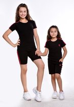 Sportkleding Set / Gympak - T-Shirt en Korte Broek - 158/164 - Meisjes Zwart Roze
