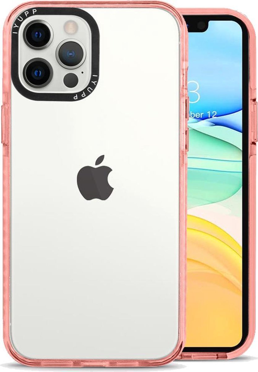 IYUPP Bumper geschikt voor Apple iPhone 12 Pro Max Hoesje Roze x Transparant - Shockproof