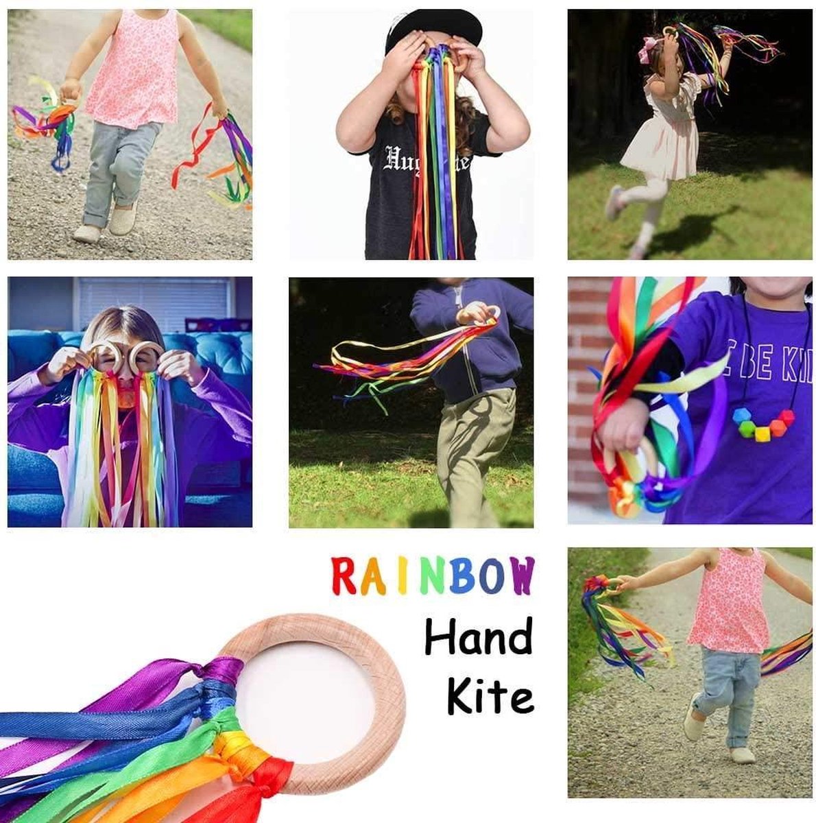 WoodyDoody Regenboog Ring Set van 2 Stuks Buitenspeelgoed Rammelaar Bijtspeelgoed Strandspeelgoed van Hout Speelgoed Ringen met Regenboog Lintjes Speelgoed Kinderen - Houten Speelgoed Baby Peuter Speelgoed — afbeelding 10