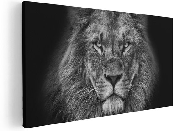 Artaza - Peinture sur toile - Lion - Tête de lion - Zwart Wit - 80x40 - Photo sur toile - Impression sur toile