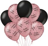 Paper Dreams Ballonnen Happy Birthday Latex Roze/zwart 8-stuks