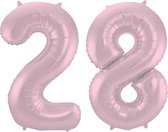 De Ballonnenkoning - Folieballon Cijfer 28 Pastel Roze Metallic Mat - 86 cm