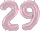 De Ballonnenkoning - Folieballon Cijfer 29 Pastel Roze Metallic Mat - 86 cm
