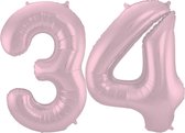 De Ballonnenkoning - Folieballon Cijfer 34 Pastel Roze Metallic Mat - 86 cm