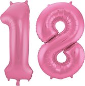 De Ballonnenkoning - Folieballon Cijfer 18 Roze Metallic Mat - 86 cm