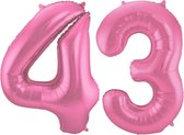 De Ballonnenkoning - Folieballon Cijfer 43 Roze Metallic Mat - 86 cm