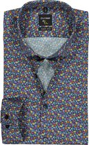OLYMP No. Six super slim fit overhemd - mouwlengte 7 - donkerblauw met bloemtjes dessin - Strijkvriendelijk - Boordmaat: 39