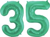De Ballonnenkoning - Folieballon Cijfer 35 Groen Metallic Mat - 86 cm