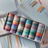 Washi tape set XXL - 60 kleuren – 10 mm breed – 2 meter lang - Leuke regenboog decoratief - kleurrijke - DIY Scrapbooking -  Dagboek - Album Sticker - Plakband Briefpapier