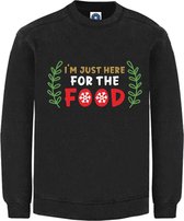 DAMES Kerst sweater -  I'M JUST HERE FOR THE FOOD - kersttrui - zwart - large -Unisex