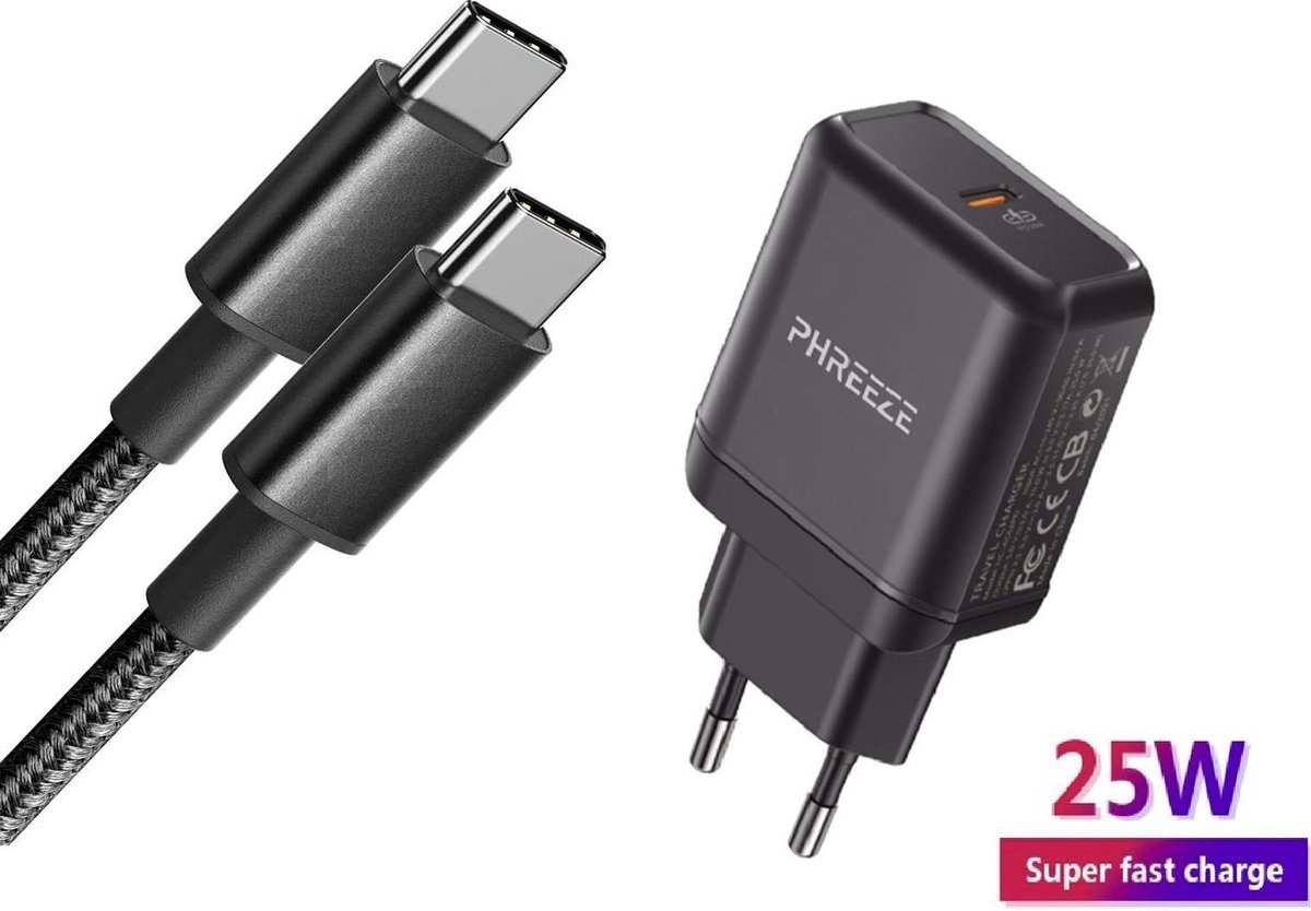 25W USB-C Snellader met Kabel - USB-C Samsung |Snellader Samsung S21 / A52  / A72 / A73 / A51 / Note 20 Ultra | USBC lader