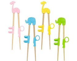 EetStokjes - Zinaps Training Chopstick voor kinderen Houten, 4 paar Diertraining Chopsticks Helper, herbruikbare training Kid Chopstick met transparante opbergdoos voor kinderen Beginners, peuters rechts of linkerhand (WK 02129)