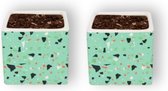Set van 2  WLPlants Luxe Bloempotten Terrazzo Ø7 - Vierkant deco - Groen - Hoogte 7 cm - Keramische sierpotten met hoogwaardige afwerking - Geschikt als plantenpot - Binnen en buit