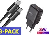 3x Lader USB-C met USB-C 60W Oplaadkabel voor Samsung S21 - Fast Charging - Adapter - Oplader - Stekker - Oplaadstekker - USB-C Oplader