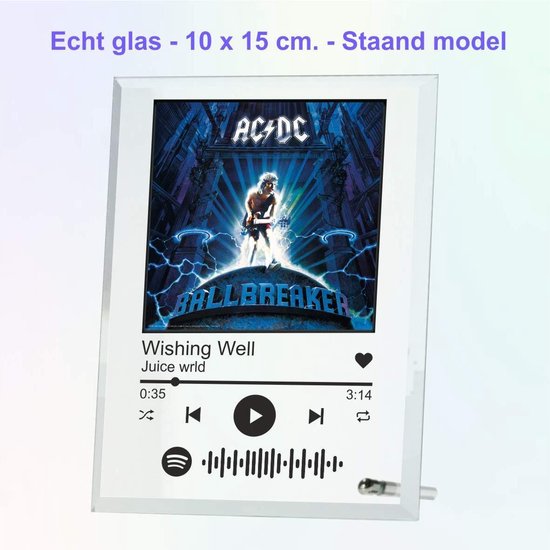 Spotify Glasplaat | formaat 10 x 15 cm. | Van echt glas met facetrand | Spotify op glas | Gepersonaliseerd met foto | persoonlijk geschenk