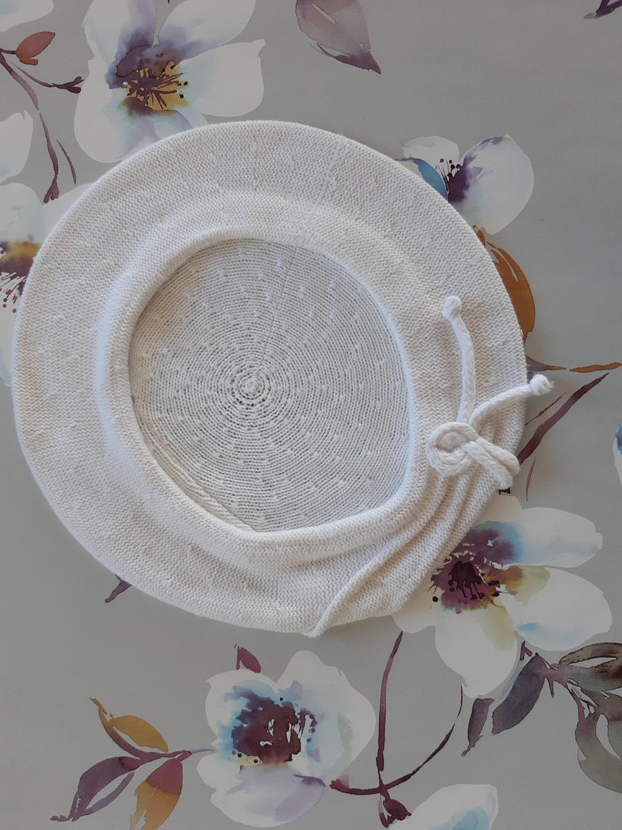 Le Sjalerie Kinder Baret Wit Met Touwtje/Versiering Maat S meisje hoed