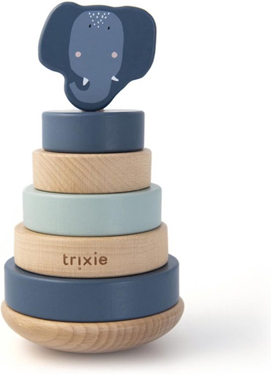 Trixie Stapelspeelgoed Mrs. Elephant 18 Cm Hout Blauw 7-delig