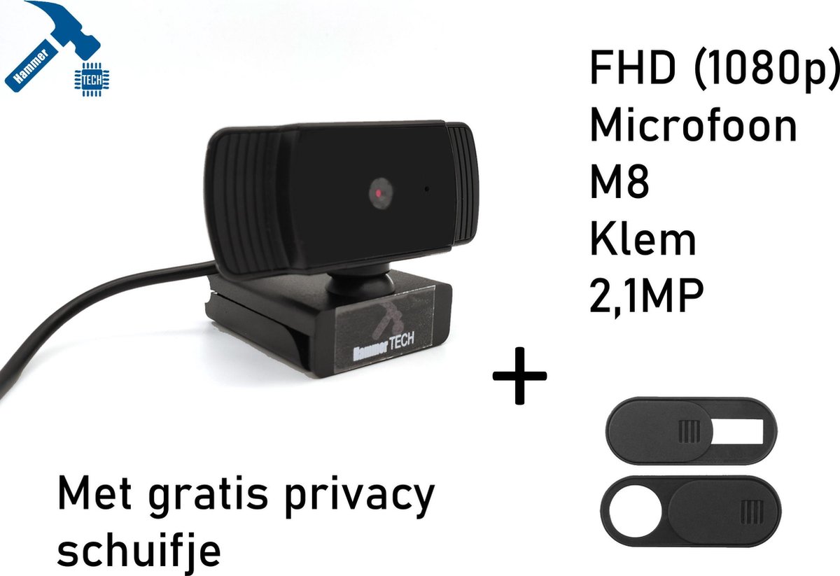 HammerTECH - Webcam - FullHD - FHD - 1080p - Met microfoon - Met privacyschuifje