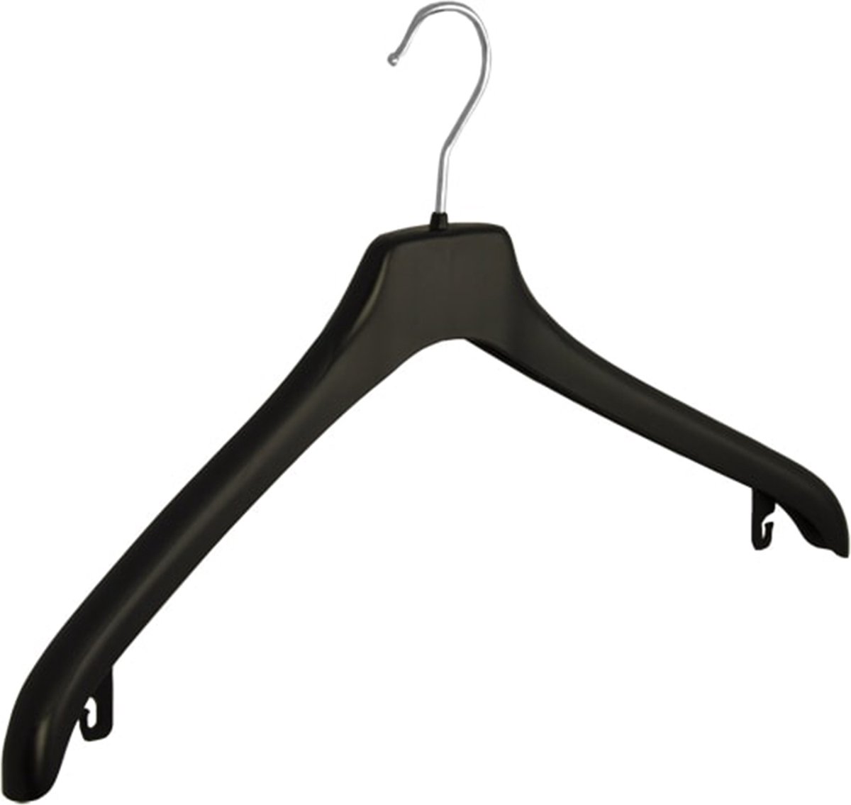 De Kledinghanger Gigant - 10 x Mantelhanger / kostuumhanger kunststof zwart met anti-slip op schouderverbreding, 44 cm