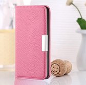 Voor iPhone 13 Litchi-textuur Horizontale flip-lederen hoes met houder en kaartsleuven (roze)