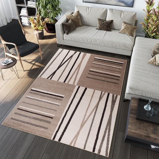 Tapiso Jawa Rug Salon Chambre Crème Beige Beige Clair Motif Rayé Formes Géométriques Design Abstraite À La Trendy Moderne Durable Pratique Tapis De Haute Qualité Taille - 80x150