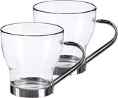 Set van 3x stuks koffie/espresso glazen 200 ml - Theekopjes/koffiekopjes van  glas/metaal