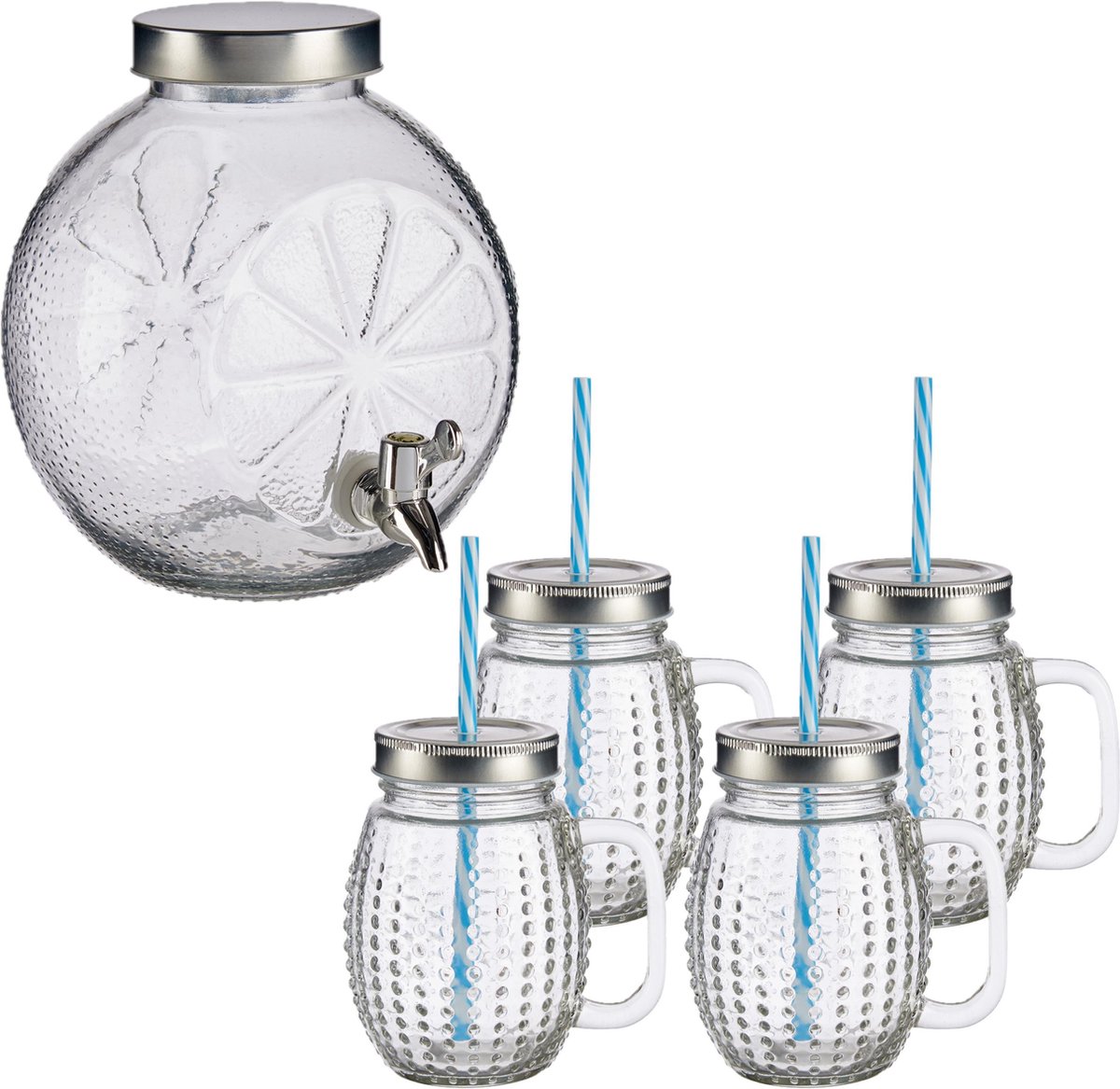 Dispenser Punch Limonade Distributeur De Boissons En Verre 8L Avec Robinet - Idéal Pour Fêtes Et Réceptions Distributeur Boissons Verre