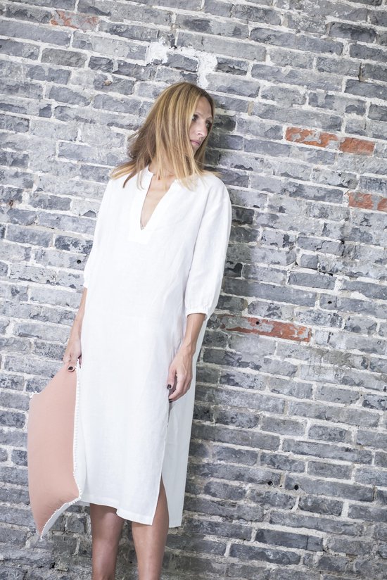 Caftan 100% lin pour femme, caftan en lin blanc cassé avec col en V, robe  de plage... | bol.com