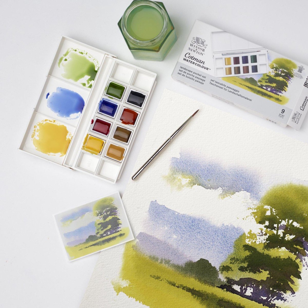 Winsor & Newton 0390673 Cotman Aquarelverf Set Landscape Pocket – 8 halve Watercolour napjes met reispenseel — afbeelding 5