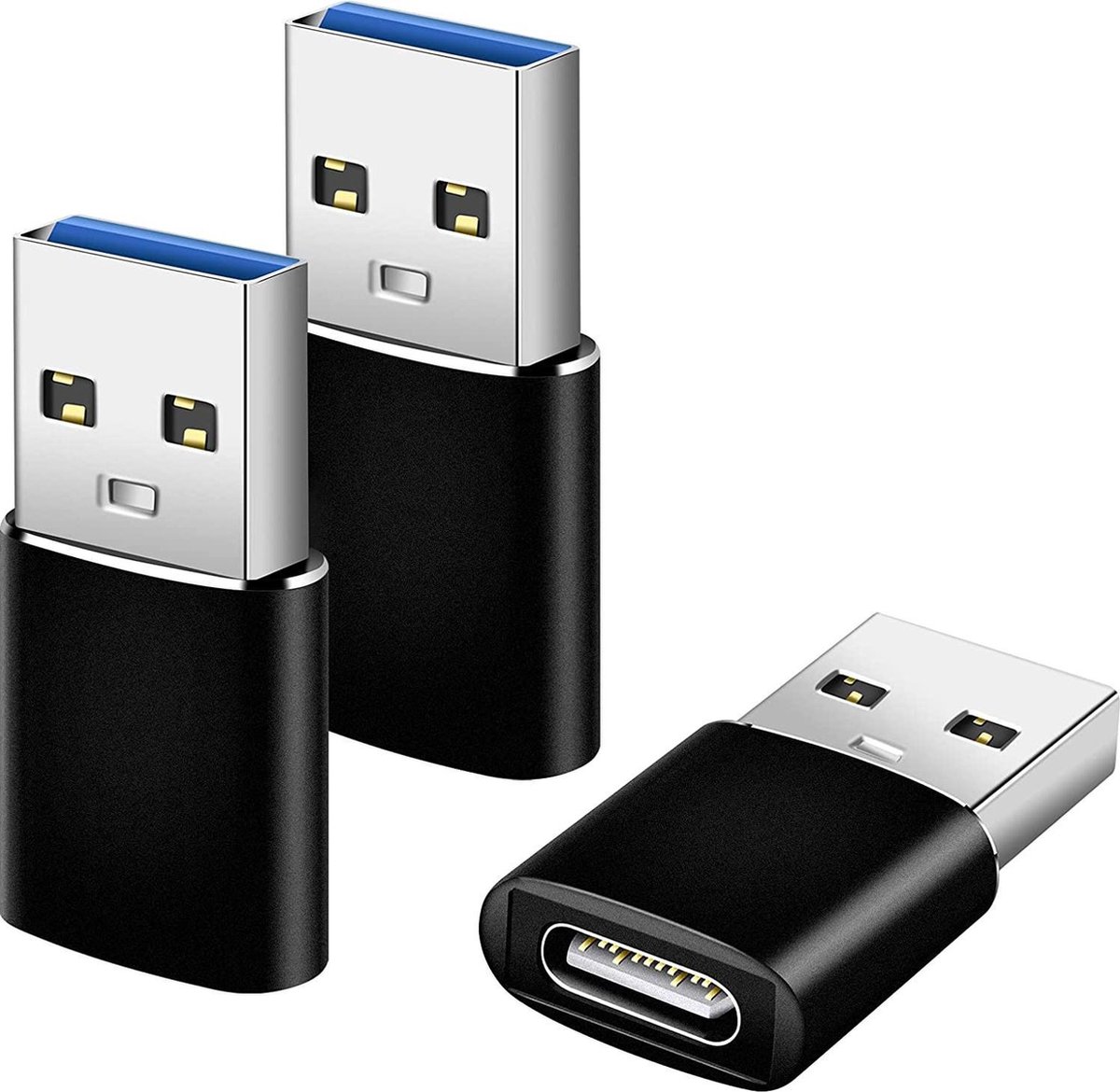 Curley - Set van 3 USB-A naar USB-C 3.1 Adapter - 3 stuks - Converter - USB A to USB C HUB - Zwart